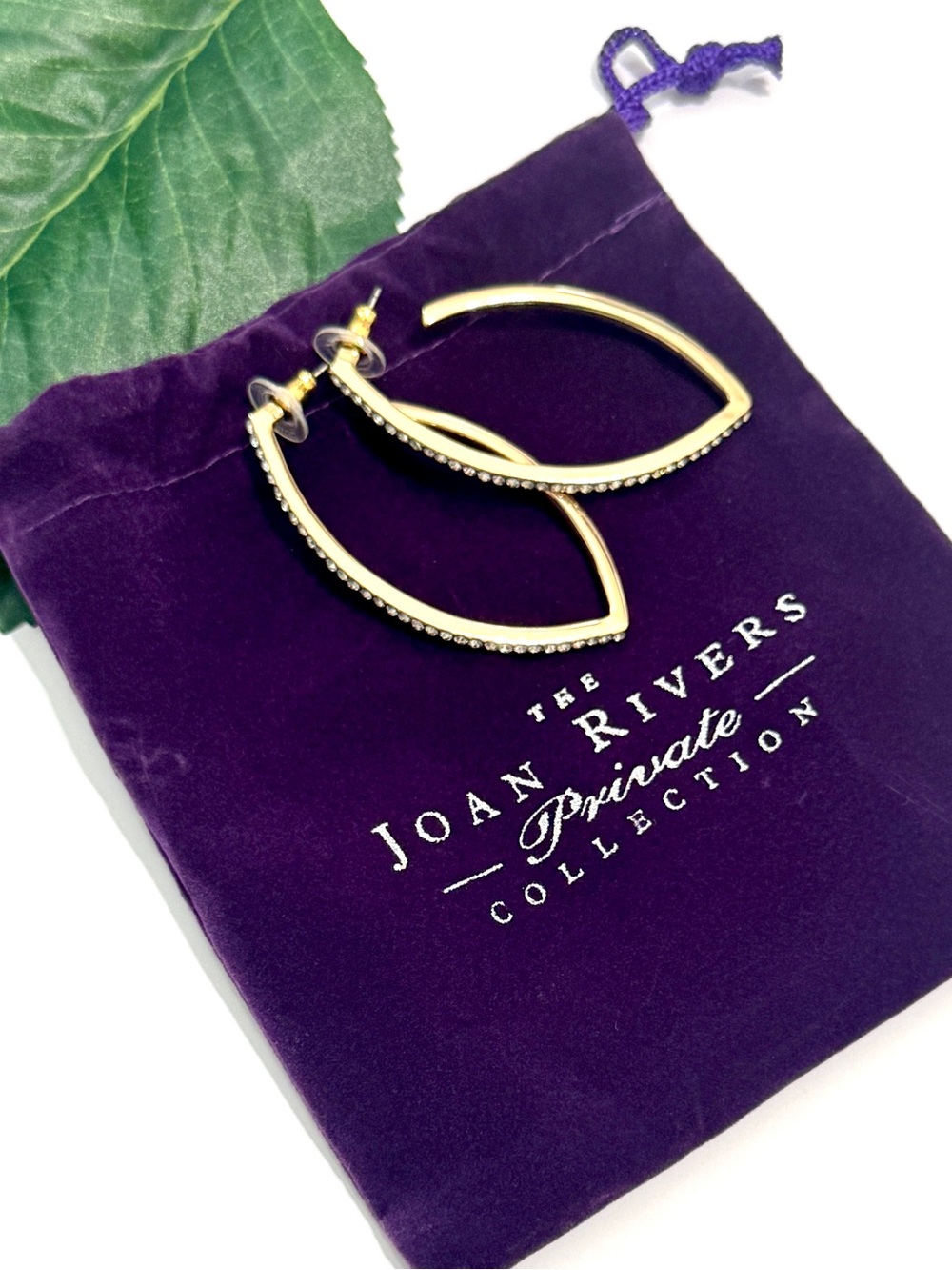 Joan Rivers Private Collection Crystal Gold Tone Hoop Earrings 3” NWT